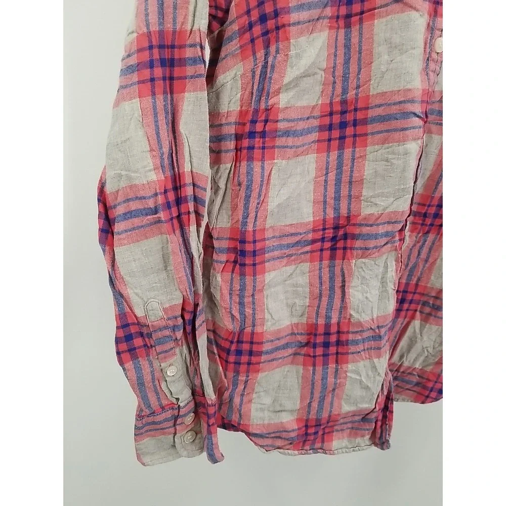 J. Crew Womens Boy Fit Plaid Button Up Shirt Small Long Sleeve Pink Gray